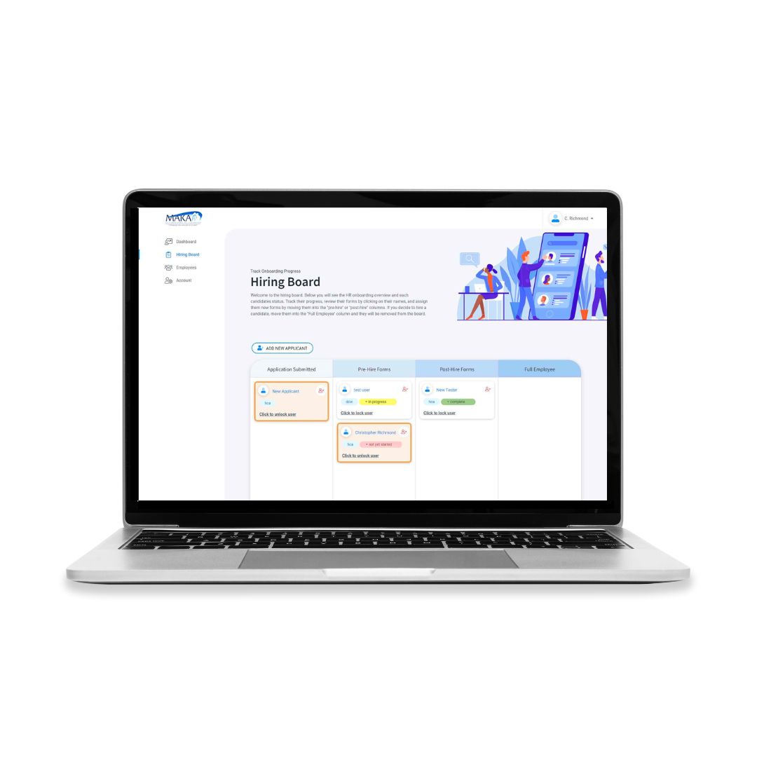 Screenshot of Maka's hiring dashboard in their administrative portal.