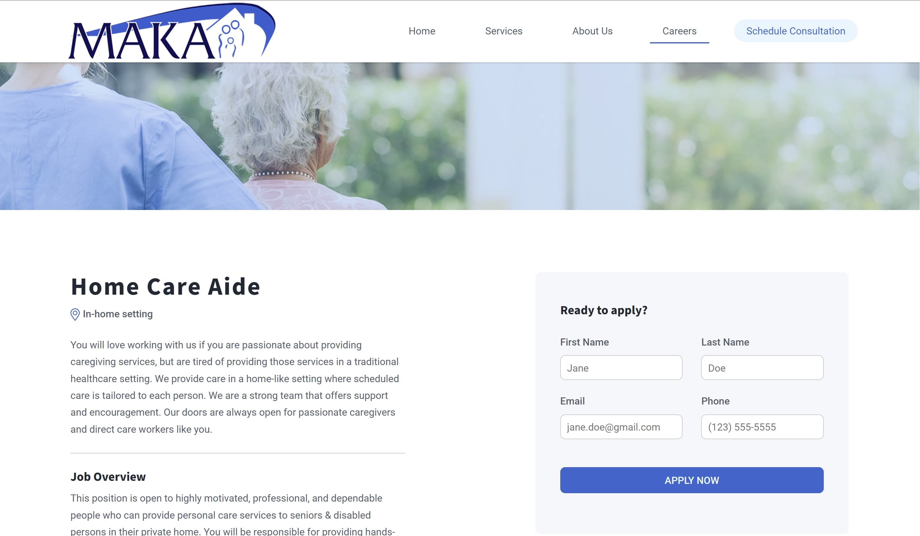 Screenshot of job posting on Maka's website.