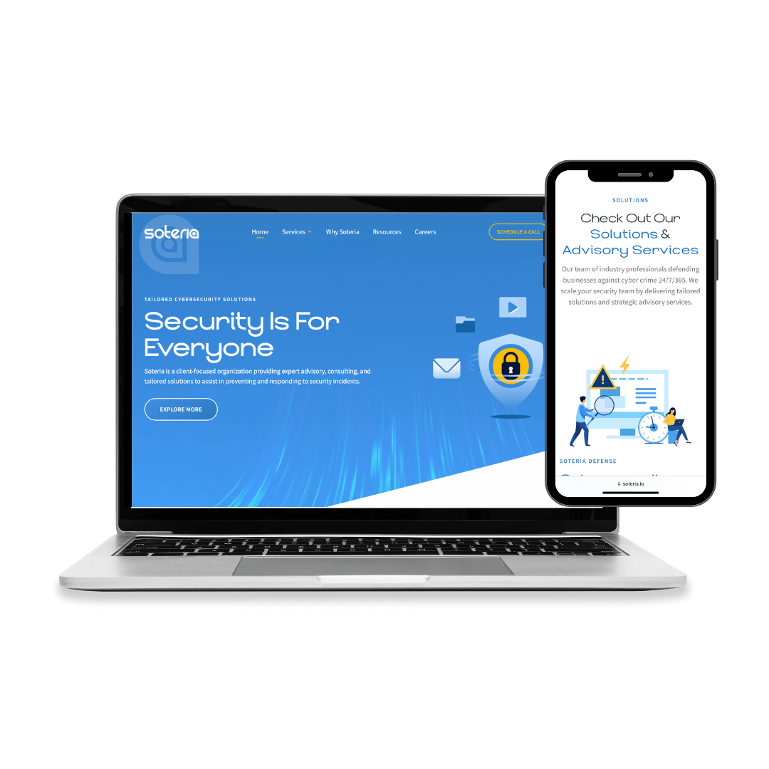 Screenshot of Soteria's hoem page on multiple devices