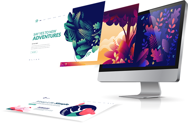 Hero image showing multiple websites overlaying a monitor screen.